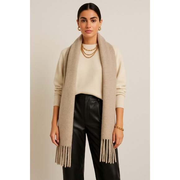 Jade &Clarisse Paris Beige Fringe Scarf 100% Viscose Soft Sparkle Wrap 76x16 - Picture 11 of 11